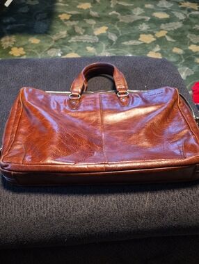 Men's Leather Briefcase in Warm Brown with Dual Top Handles